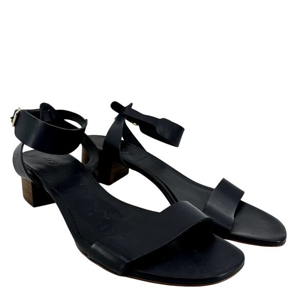 J.Crew Kitten Heel Slingback Leather Ankle Strap Block Heel Open Toe Navy 7.5 - Picture 1 of 6
